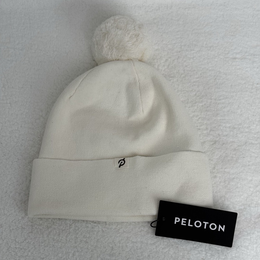 New Peloton Pom Pom Beanie Winter Hat Bone White One Size
